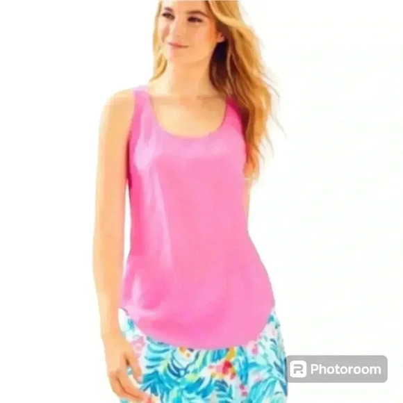 Lilly Pulitzer Alyssa 100% Silk Racerback Tank in Pink Fusion size XS EUC - Picture 1 of 5